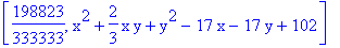[198823/333333, x^2+2/3*x*y+y^2-17*x-17*y+102]